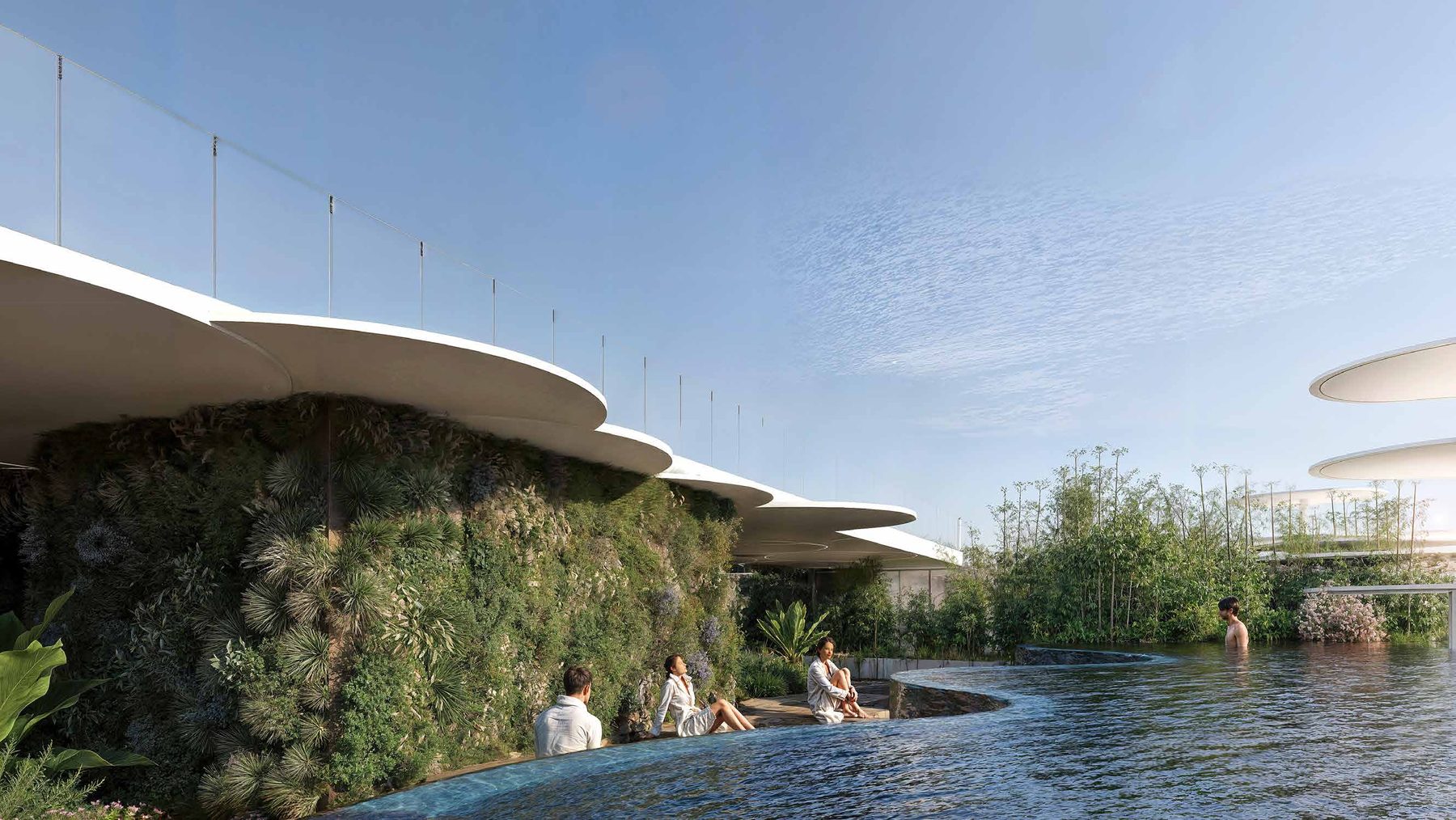 Rooftop infinity pool overlooking the Sakura Gardens gardens
