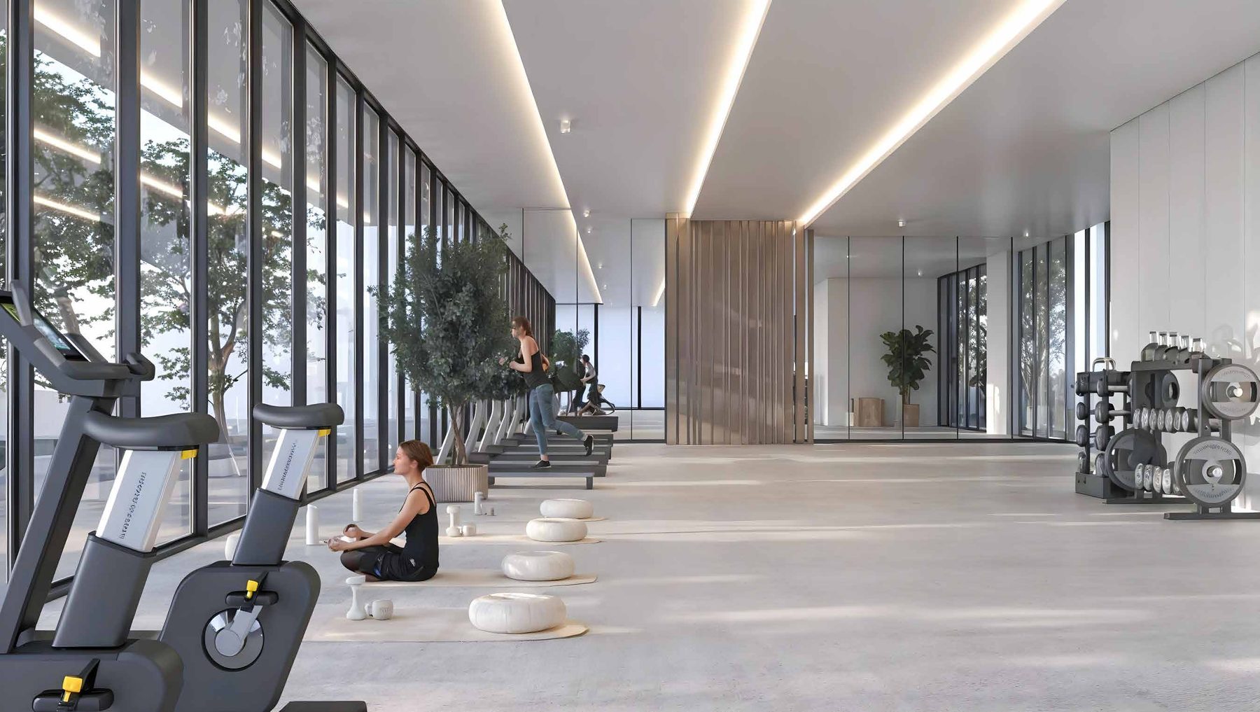 Garden-facing indoor fitness hall at Sakura Gardens